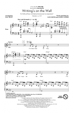 page one of Writing's On The Wall (arr. Mac Huff) (SAB Choir)