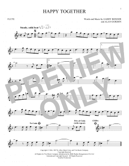 page one of Happy Together (Flute Solo)
