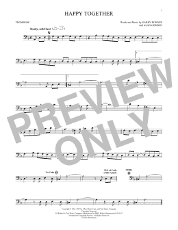 page one of Happy Together (Trombone Solo)