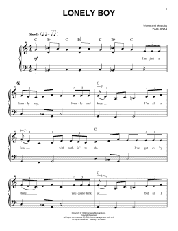 page one of Lonely Boy (Easy Piano)