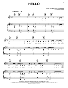 page one of Hello (Piano, Vocal & Guitar Chords + Backing Track)