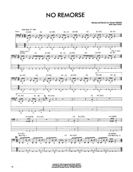 page one of No Remorse (Bass Guitar Tab)