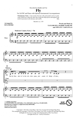 page one of Fly (SATB Choir)