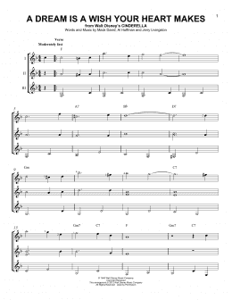 page one of A Dream Is A Wish Your Heart Makes (from Cinderella) (Guitar Ensemble)