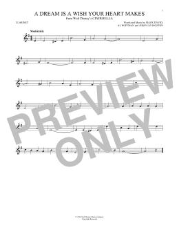 page one of A Dream Is A Wish Your Heart Makes (from Cinderella) (Clarinet Solo)