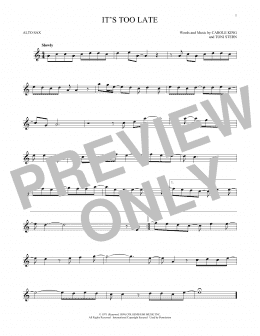 page one of It's Too Late (Alto Sax Solo)