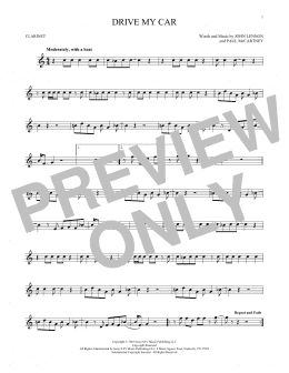 page one of Drive My Car (Clarinet Solo)
