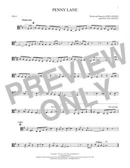 page one of Penny Lane (Viola Solo)
