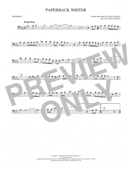 page one of Paperback Writer (Trombone Solo)