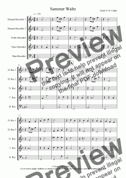 page one of SUMMER WALTZ for Recorders