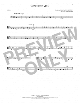page one of Nowhere Man (Viola Solo)