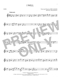 page one of I Will (French Horn Solo)
