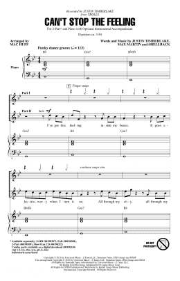 page one of Can't Stop The Feeling (from Trolls) (arr. Mac Huff) (2-Part Choir)