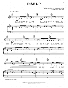 page one of Rise Up (Piano, Vocal & Guitar Chords (Right-Hand Melody))