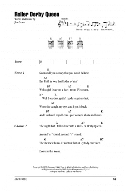 page one of Roller Derby Queen (Guitar Chords/Lyrics)