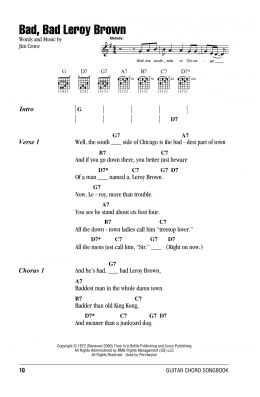 page one of Bad, Bad Leroy Brown (Guitar Chords/Lyrics)