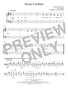 page one of Sweet Caroline (arr. Carolyn Miller) (Educational Piano)