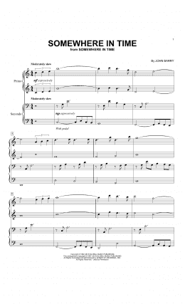 page one of Somewhere In Time (Piano Duet)