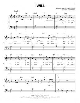 page one of I Will (Very Easy Piano)