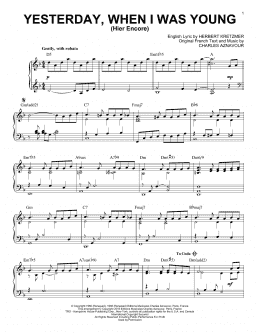 page one of Yesterday, When I Was Young (Hier Encore) [Jazz version] (arr. Brent Edstrom) (Piano Solo)