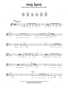 page one of Holy Spirit (Easy Guitar)