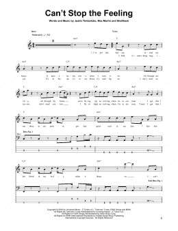 page one of Can't Stop The Feeling (Bass Guitar Tab)
