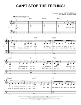page one of Can't Stop The Feeling (Very Easy Piano)