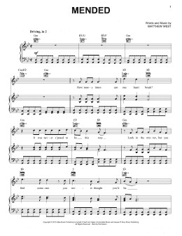 page one of Mended (Piano, Vocal & Guitar Chords (Right-Hand Melody))