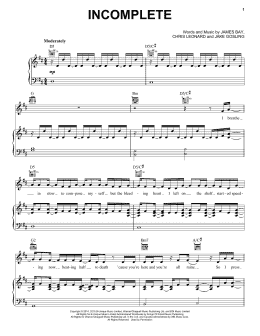page one of Incomplete (Piano, Vocal & Guitar Chords (Right-Hand Melody))