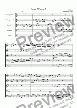 page one of Fugue 2 from Book 2 for Brass Quintet