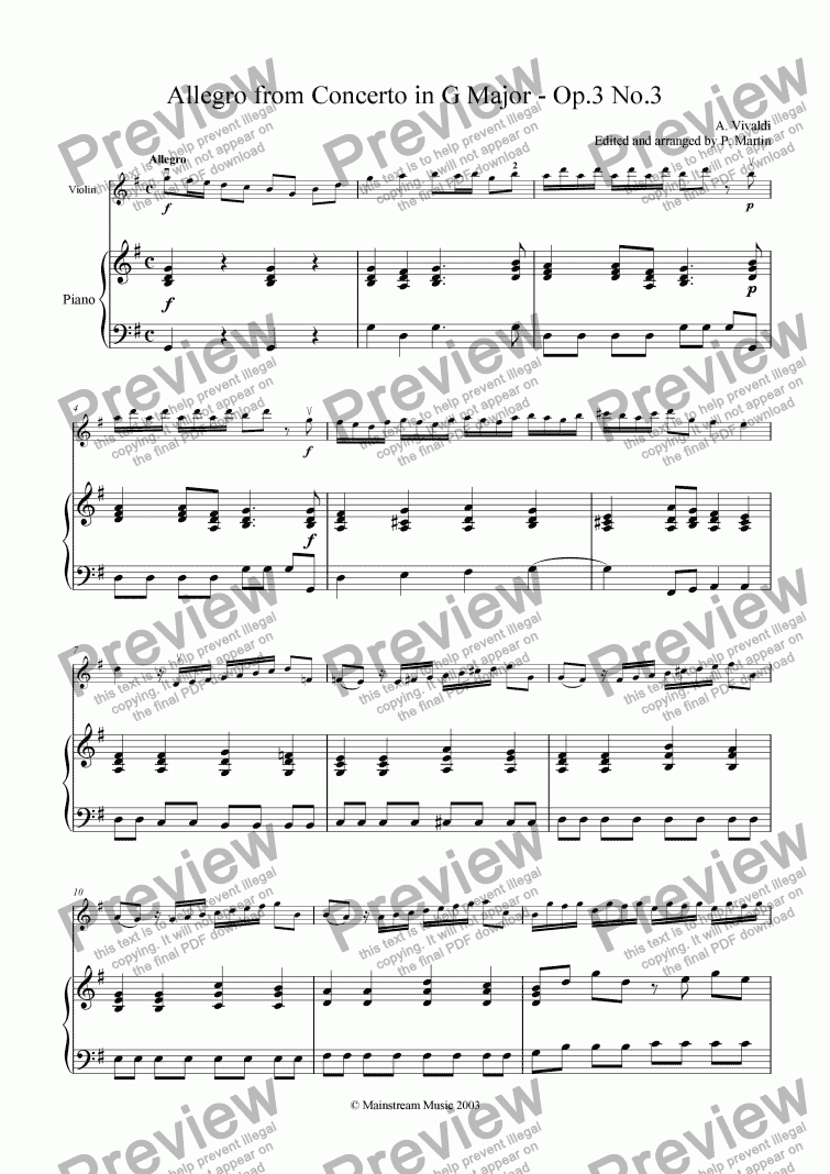 page one of Allegro from the Concerto in G Major