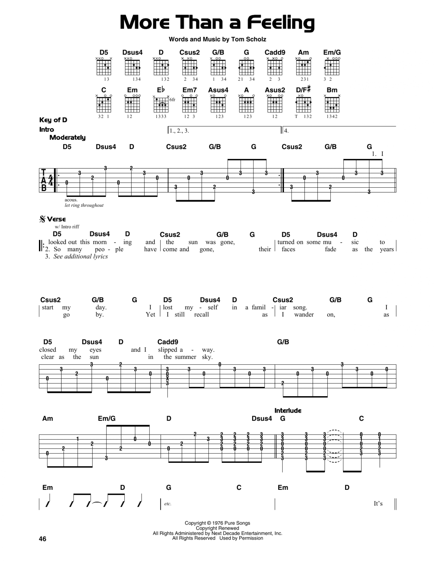 More Than A Feeling (Guitar Lead Sheet)