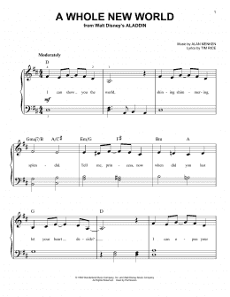 page one of A Whole New World (from Aladdin) (Easy Piano)