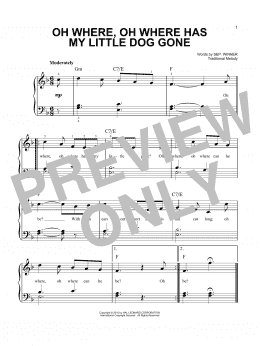 page one of Oh Where, Oh Where Has My Little Dog Gone (Easy Piano)