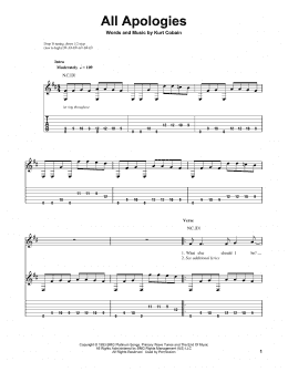 page one of All Apologies (Easy Guitar Tab)