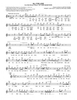 page one of All For Love (Lead Sheet / Fake Book)