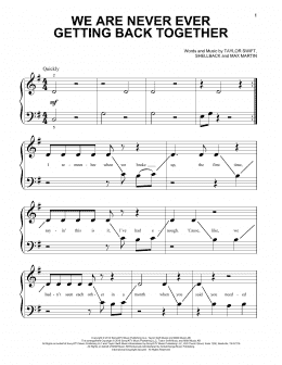 page one of We Are Never Ever Getting Back Together (Beginning Piano Solo)