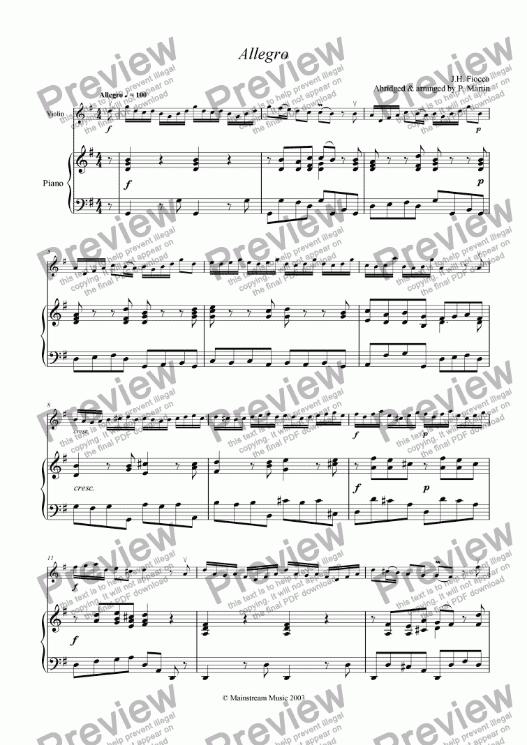 page one of Allegro - Violin & Piano
