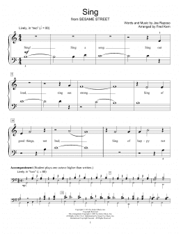 page one of Sing (from Sesame Street) (arr. Fred Kern) (Educational Piano)