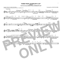 page one of Theme From Schindler's List (Reprise) (Lead Sheet / Fake Book)