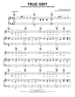 page one of True Grit (Piano, Vocal & Guitar Chords (Right-Hand Melody))