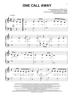 page one of One Call Away (Beginning Piano Solo)