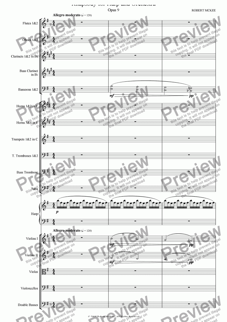page one of Rhapsody for Harp and Orchestra