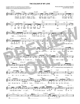 page one of The Colour Of My Love (Lead Sheet / Fake Book)