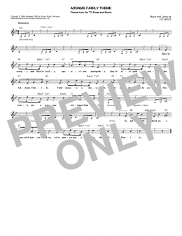 page one of The Addams Family Theme (Lead Sheet / Fake Book)