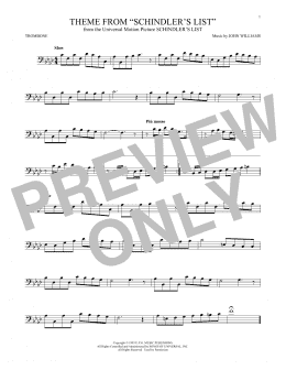 page one of Theme From Schindler's List (Trombone Solo)