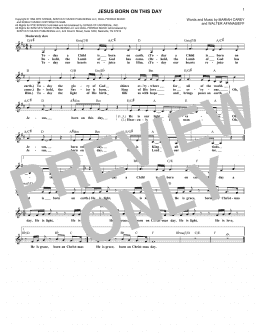 page one of Jesus Born On This Day (Lead Sheet / Fake Book)