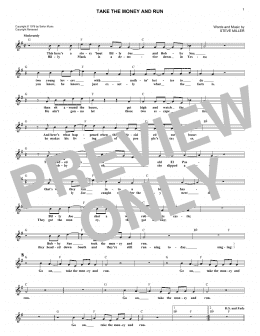 page one of Take The Money And Run (Lead Sheet / Fake Book)