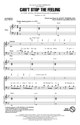page one of Can't Stop The Feeling (from Trolls) (arr. Mac Huff) (SATB Choir)