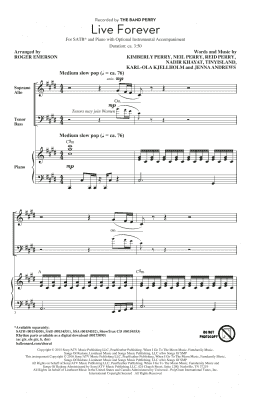 page one of Live Forever (arr. Roger Emerson) (SATB Choir)